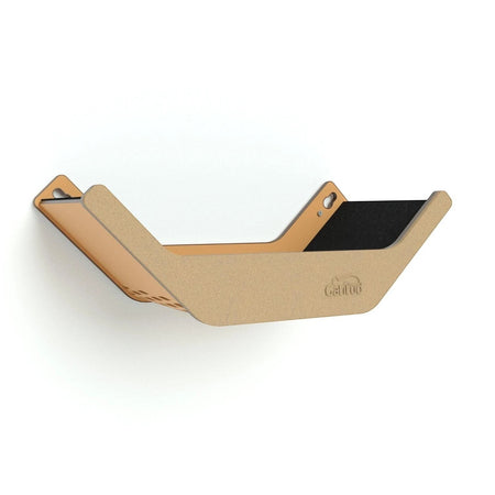 Gatitud Store wall-mounted cat hammock made of MDF and soft fabric, beige and black, 59cm long.