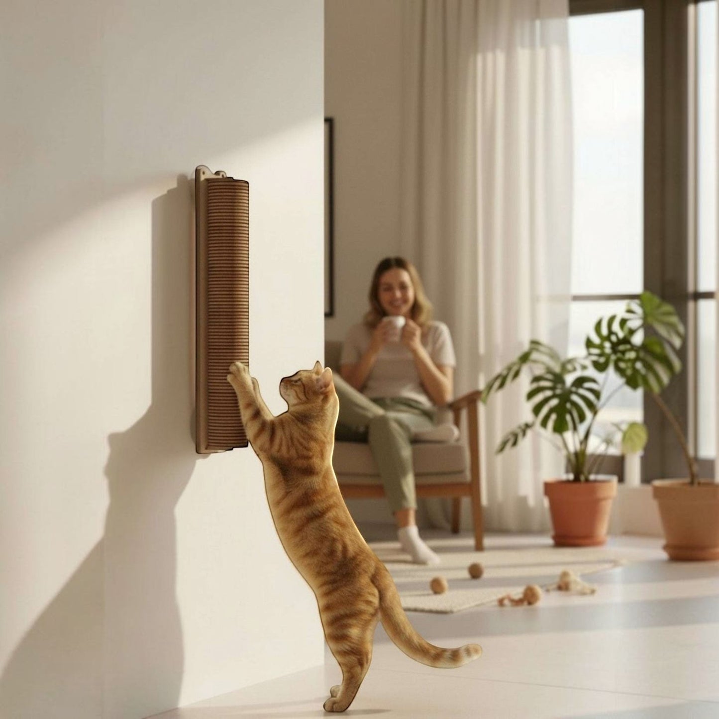 Rascador TORRE Cilíndrico Mediano para Gatos — Fijación a Pared o Vidrio — Mdf | Gatitud Colombia