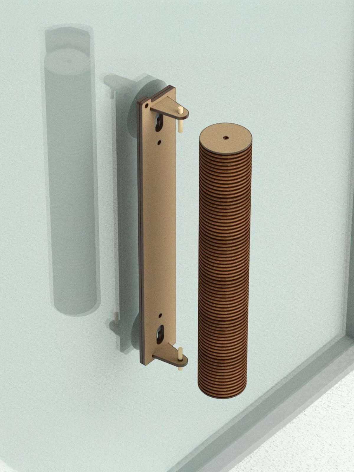 Gatitud Store wall-mounted cat scratcher post made of layered wood, 35cm tall, for vertical scratching and stress relief.