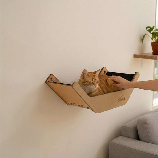 Cama V Hamaca para Gatos — Fijación a Pared o Vidrio — Mdf | Gatitud Colombia