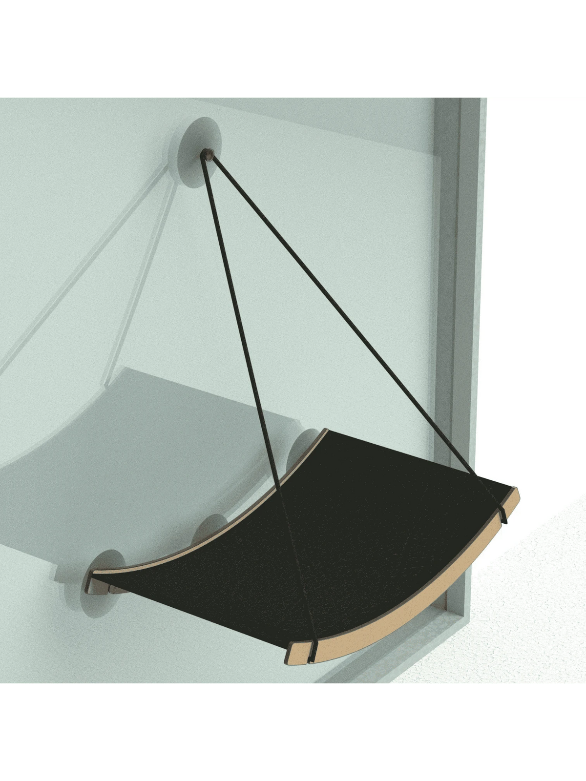 Gatitud Store black window-mounted cat hammock with wooden frame and suction cups, offering a comfortable perch.