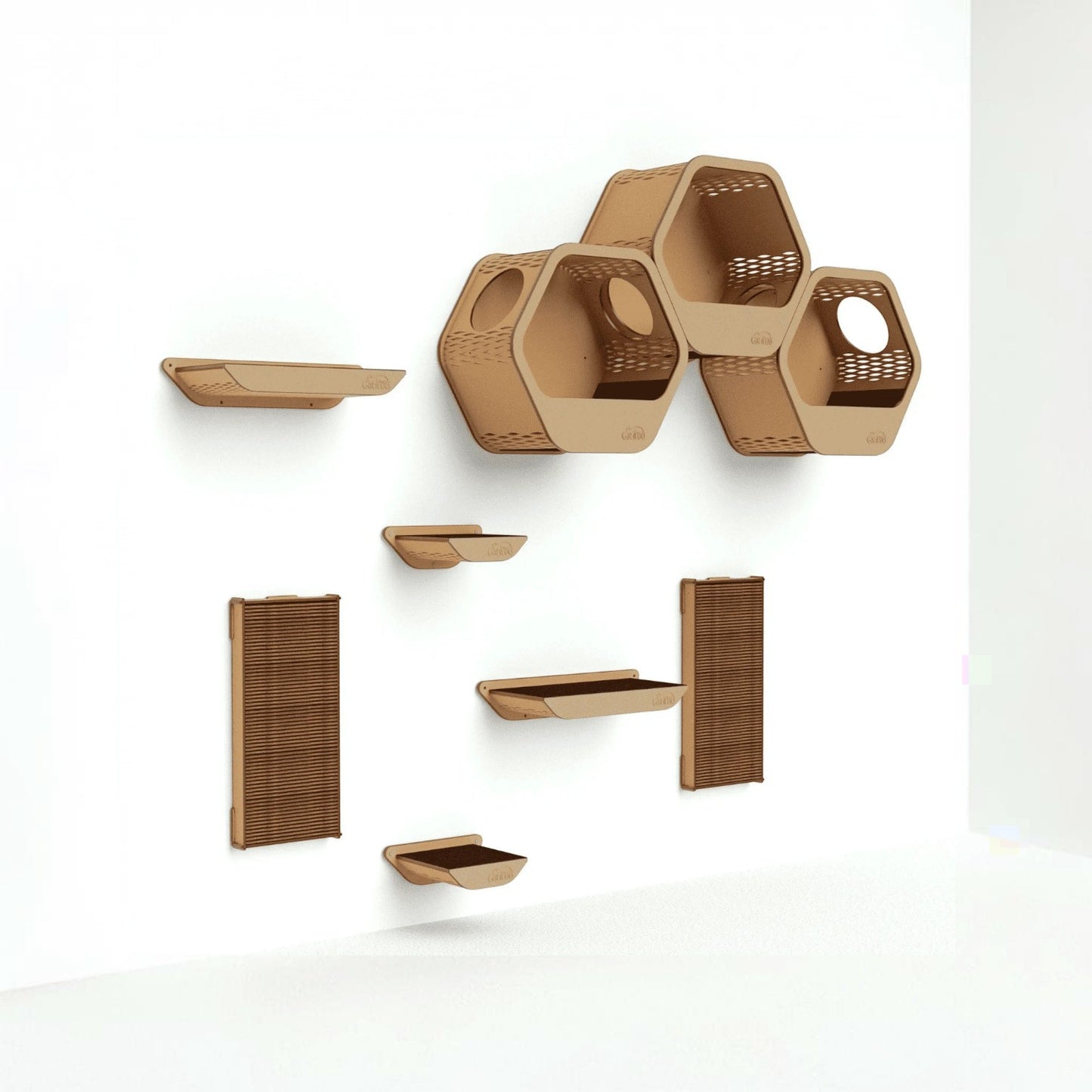 Gimnasio para Gatos de Pared COMBO C — Set Completo Madera MDF — Repisa | Gatitud Colombia
