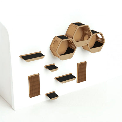 Gimnasio para Gatos de Pared COMBO C — Set Completo Madera MDF — Madera | Gatitud Colombia