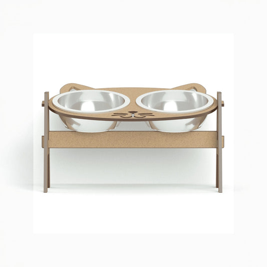 Comedero Elevado Doble para Gatos — Diseño Cara Felina Colombia — Mdf | Gatitud Colombia