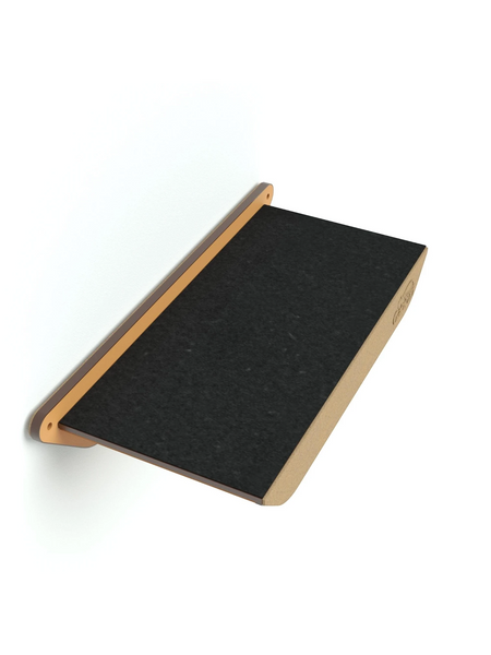 Gatitud Store modern wall-mounted cat shelf with dark grey felt surface and natural wood composite frame.