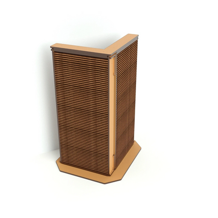 Gatitud Store modern corner scratcher made of MDF wood with a slatted design, ideal for small spaces.